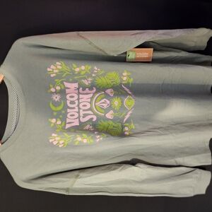 Volcom Pink and Green Long Sleeve Tee with Graphic Design